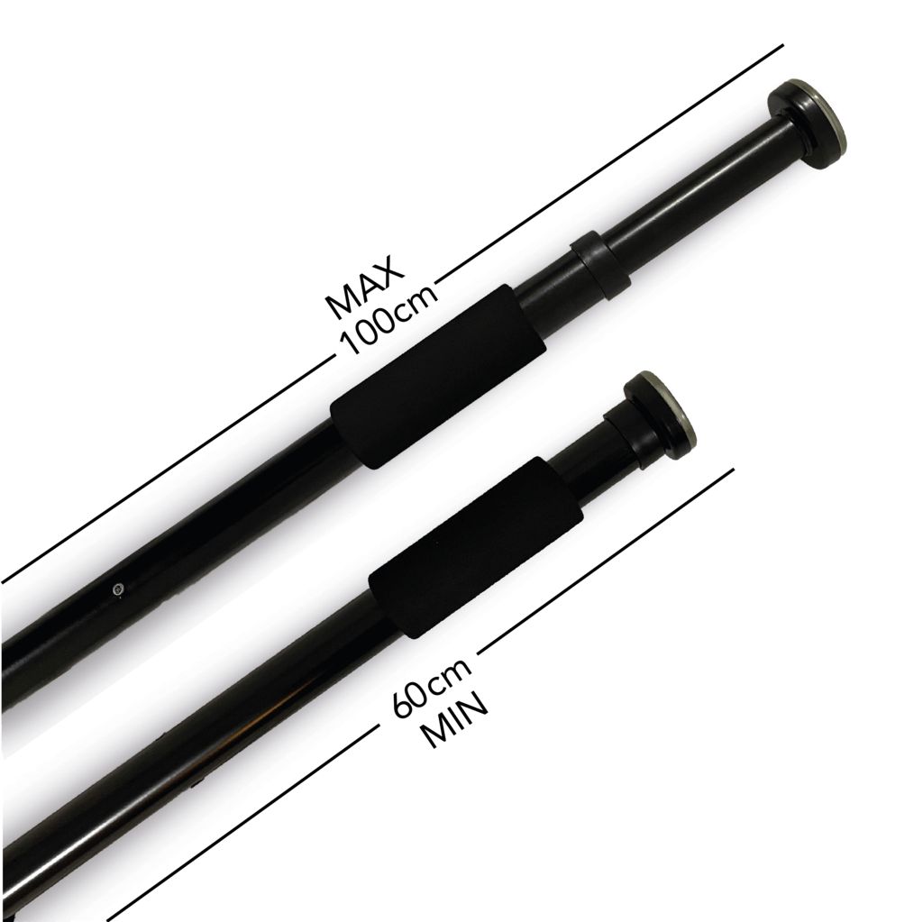 Barra per trazioni nera. Scritta MIN 60cm e MAX 100cm.