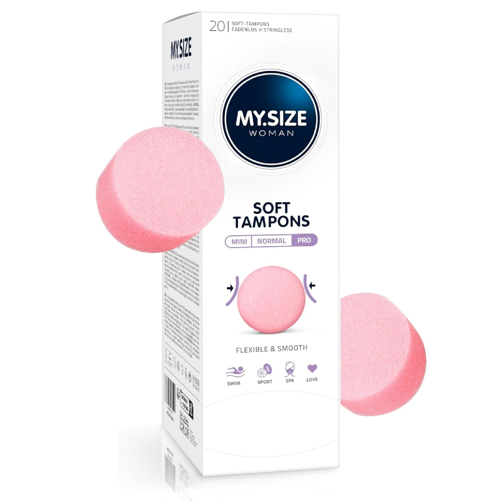 Confezione di tamponi morbidi MY.SIZE Woman Pro con due tamponi rosa, flessibili e lisci.