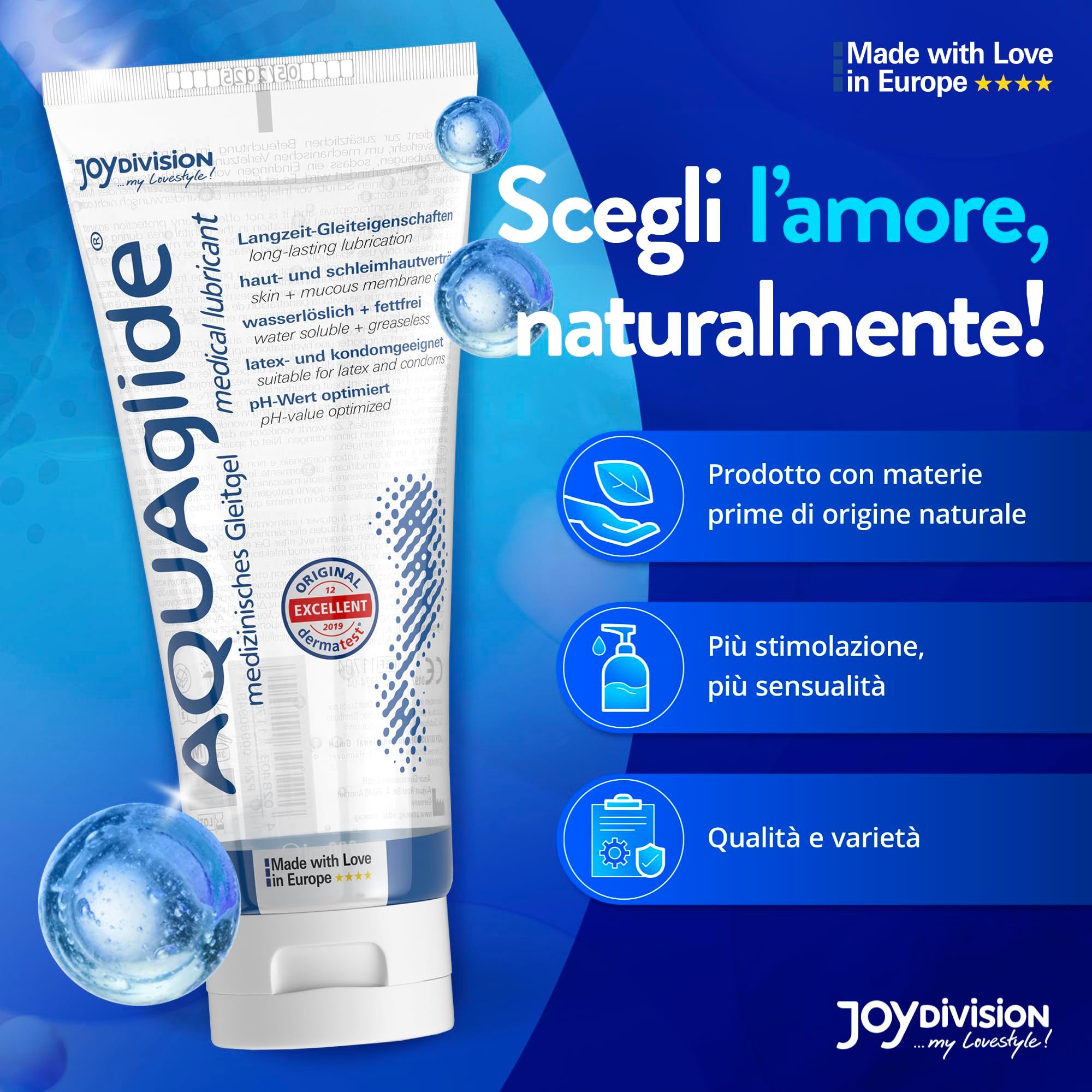 Linea di prodotti AQUAglige di varie dimensioni, coppia sullo sfondo.