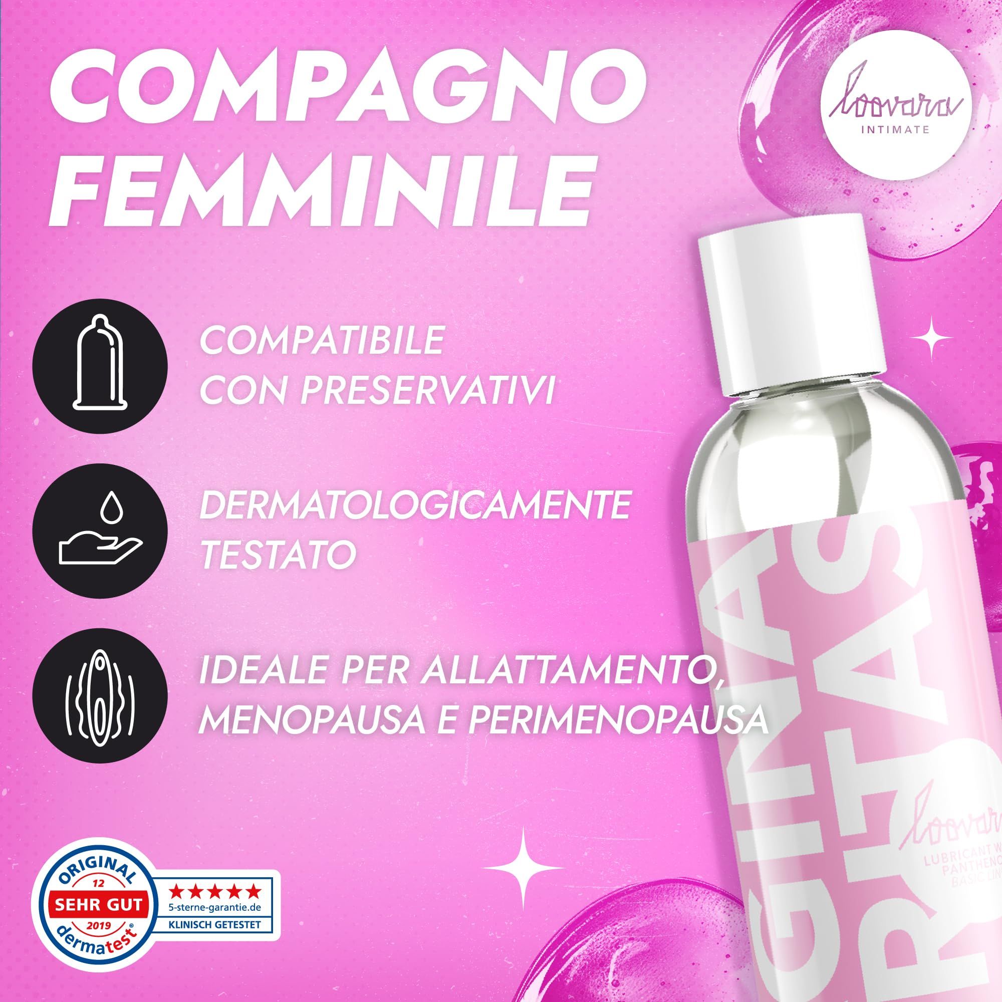 Lubrificante Loovara Vagina Veritas. Testato dermatologicamente, compatibile con preservativi. Ideale menopausa.