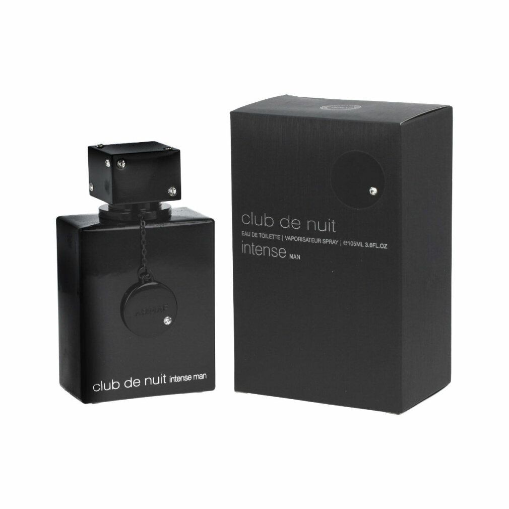 Flacone e scatola neri. Scritta: Club de Nuit Intense Man. Flacone con tappo quadrato.