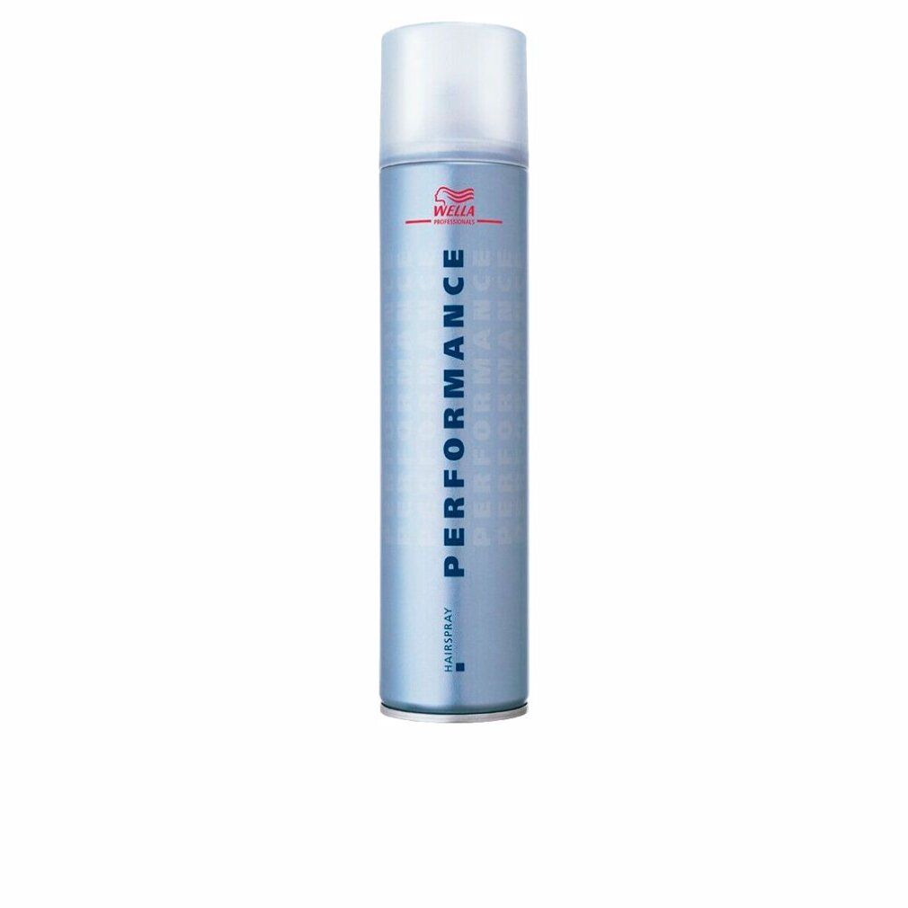 Bomboletta spray per capelli blu con tappo bianco. Scritta: PERFORMANCE, HAISPRAY, logo Wella.