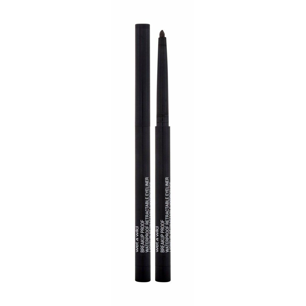Eyeliner retrattile nero e cappuccio. Sulla penna è scritto "Wet n Wild Breakup Proof Retractable Eyeliner".