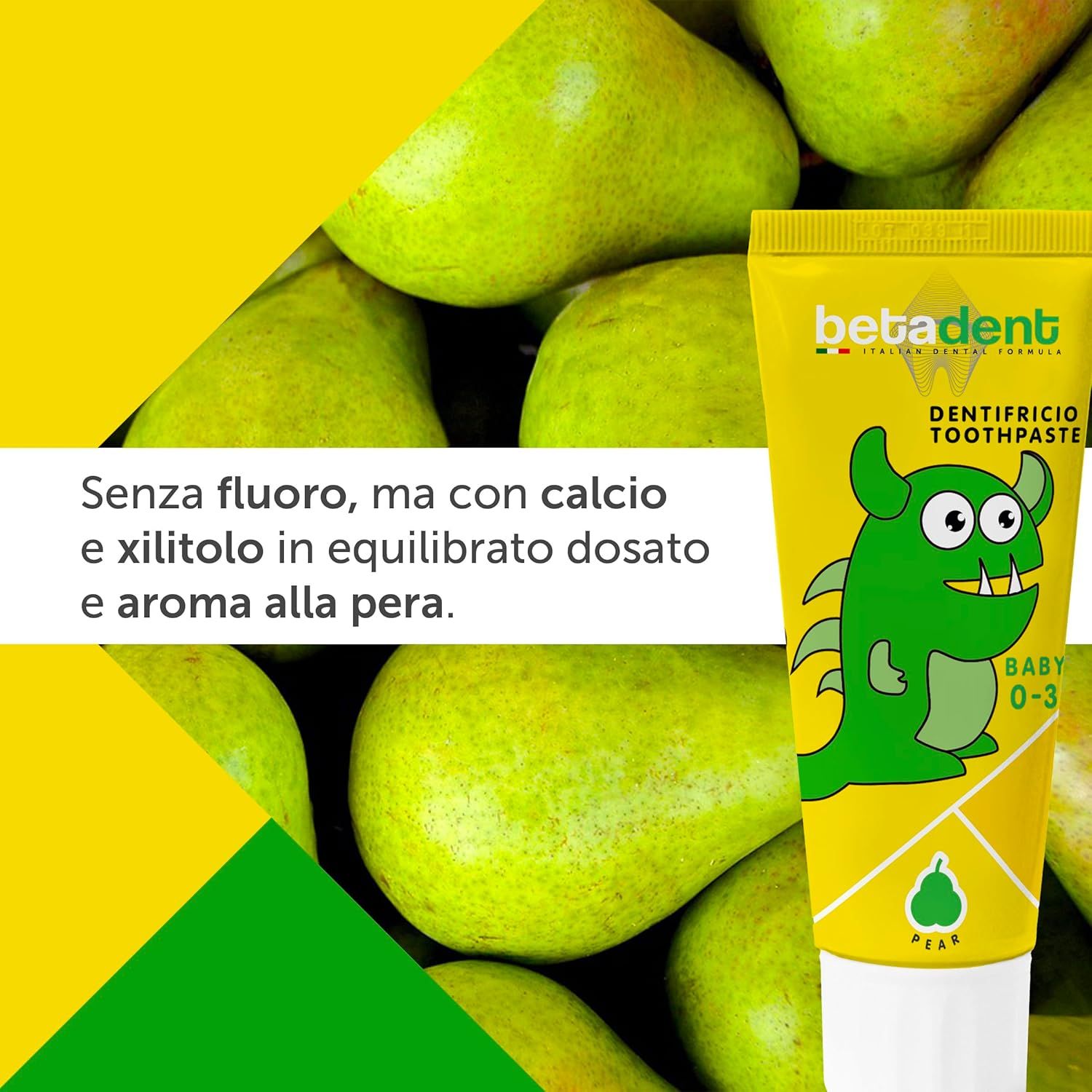 BETADENT - Dentifricio Baby - Bambini da 0 a 3 anni - No Fluoro - Gusto Pera - Antiplacca