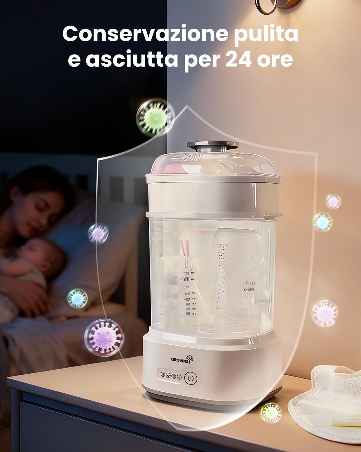 Sterilizzatore per biberon con funzione di asciugatura 5 in 1 Grownsy