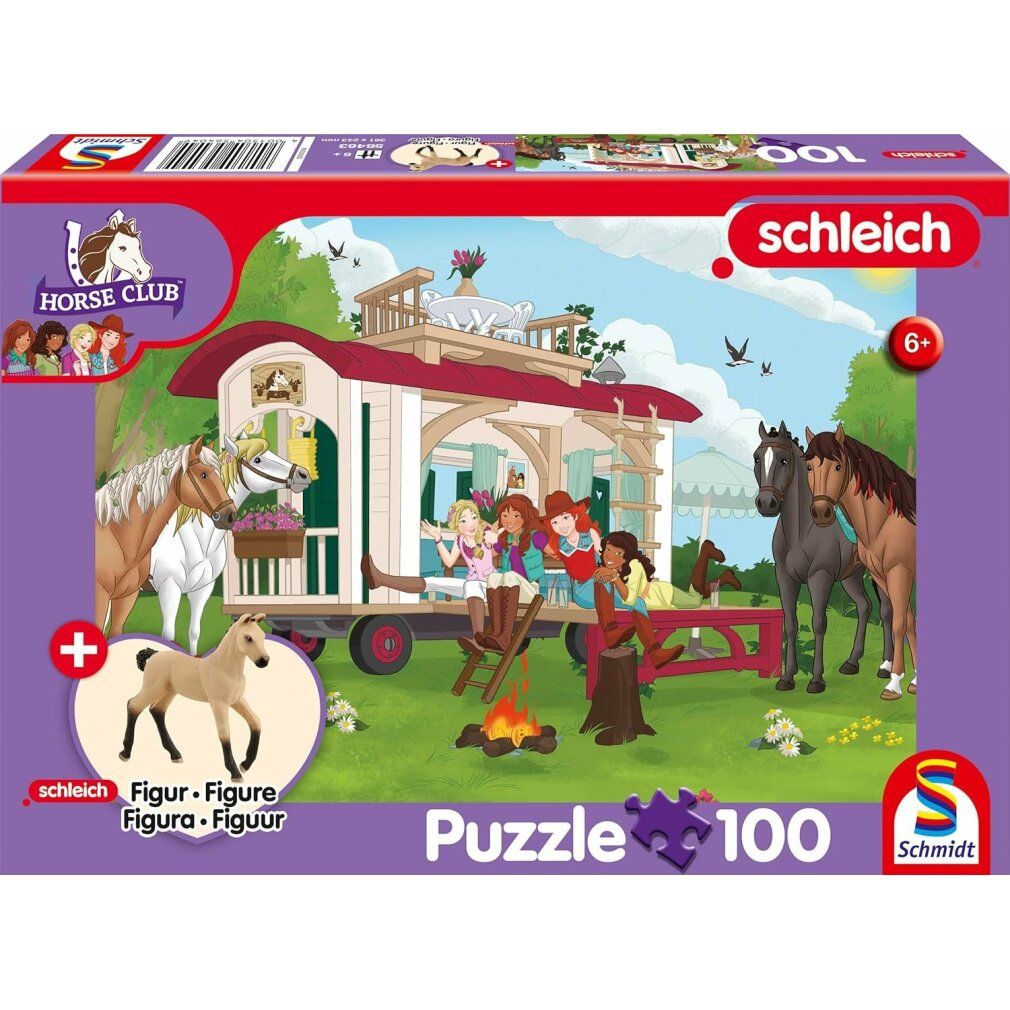 schmidt Puzzle Schleich Falò alla Carovana 100 pezzi + figura Schleich
