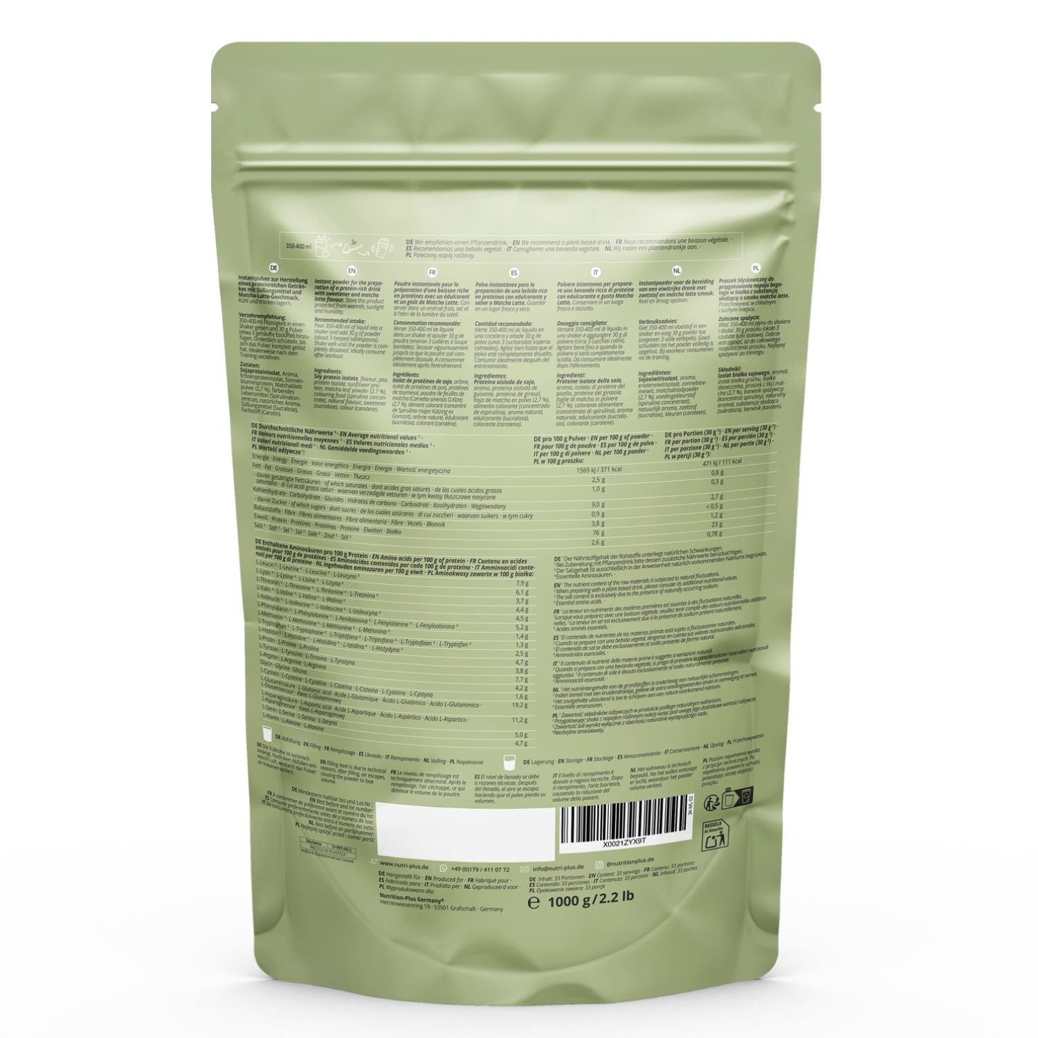 nutri+ Proteine Vegane in Polvere 3k: 100% vegan, senza lattosio, senza OGM, produzione certificata, profilo aminoacidico completo.