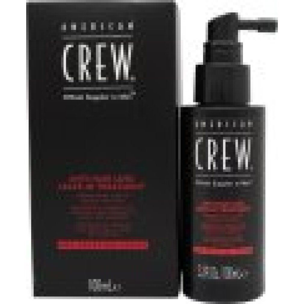Flacone e scatola neri. Scritta: American Crew, trattamento anticaduta. 3,3 fl.oz./100ml.