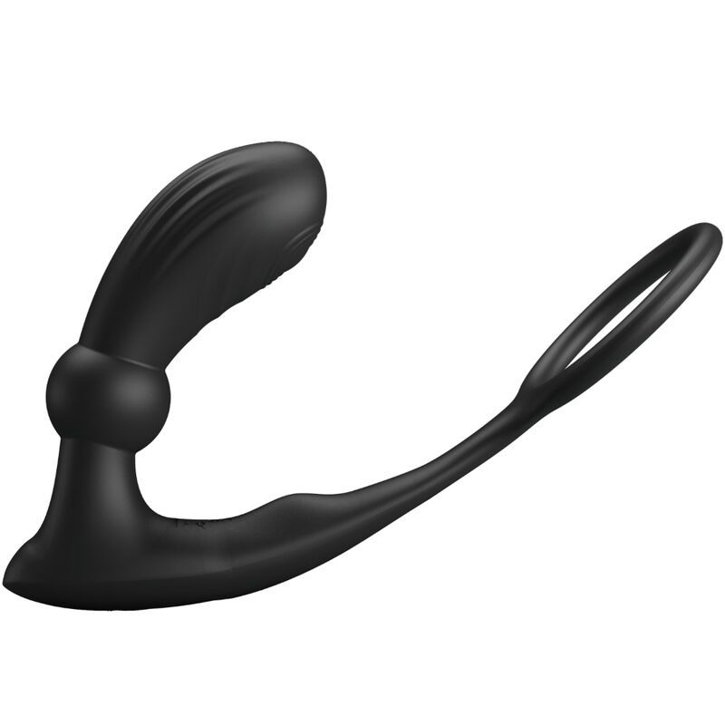 Vibratore ad anello anale nero, vista frontale con dimensioni: 170mm lunghezza, 44mm diametro anello.