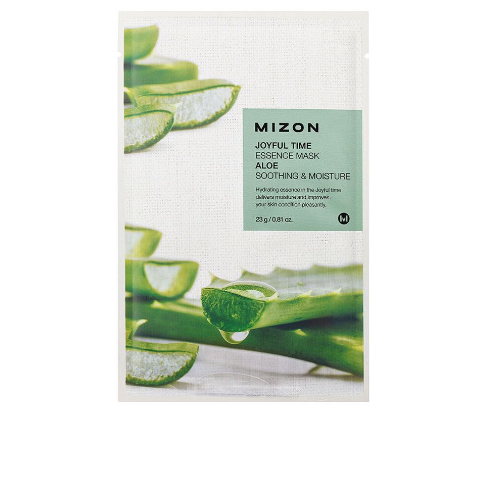 Maschera viso all'aloe vera. Confezione con nome del prodotto e ingredienti. Fette di aloe vera come decorazione.