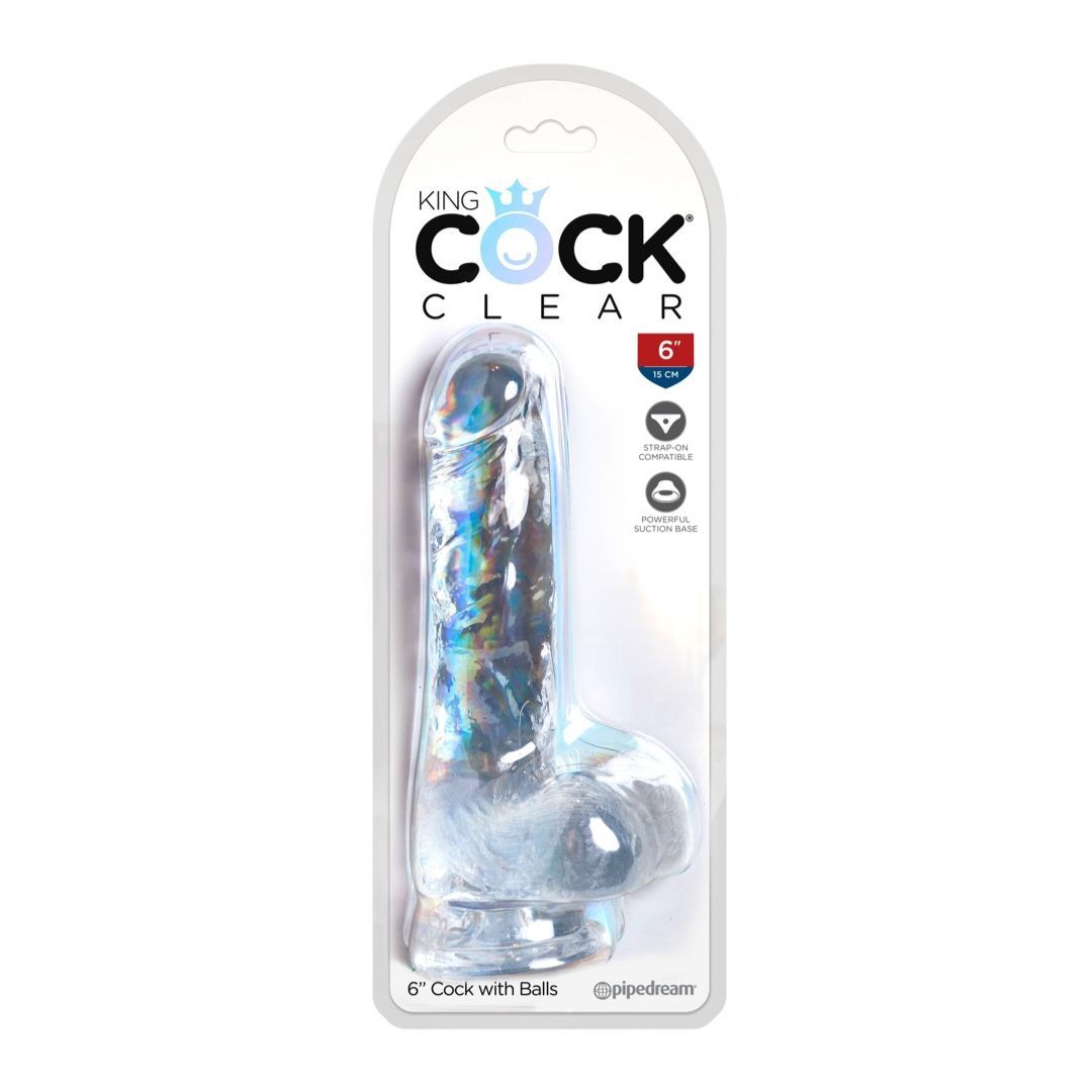 Fallo naturale con ventosa 6" | Compatibile con cinturino | King Cock Clear