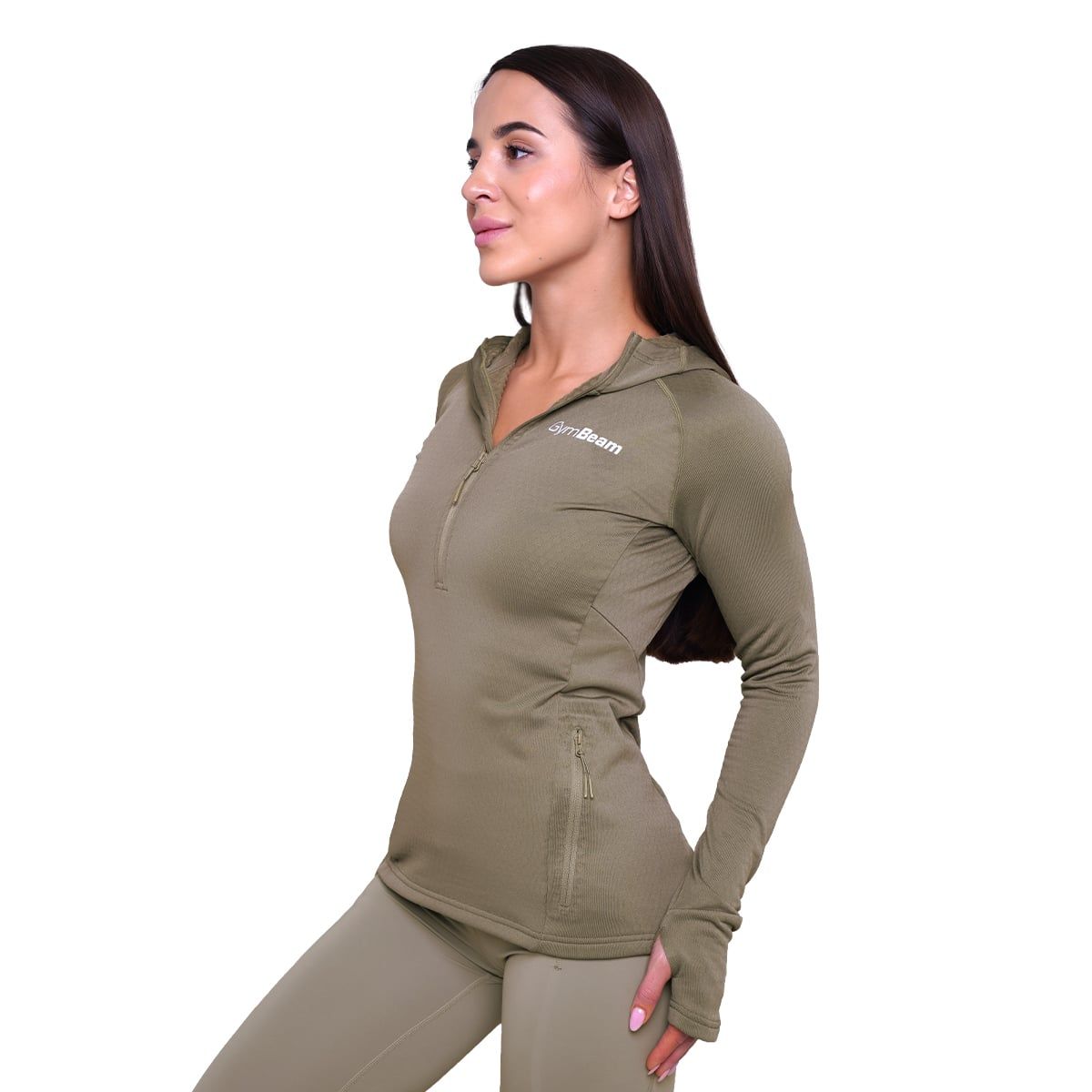 GymBeam Felpa Pulse Running donna slim 1/2 zip senza cappuccio Vetiver