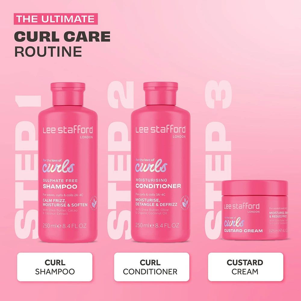 Routine Lee Stafford per ricci: Shampoo, Balsamo e Custard Cream.