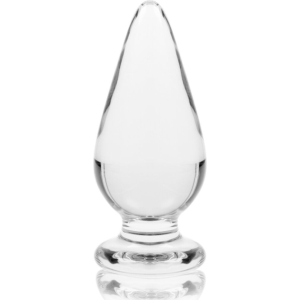 Spina anale in vetro borosilicato, affusolata, con flangia. Vista laterale.