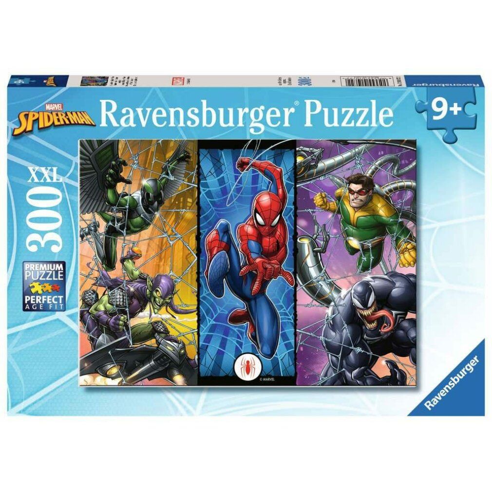 Scatola puzzle con Spider-Man e cattivi. Ravensburger Puzzle, 300 pezzi, 9+. Con illustrazione di Spider-Man.