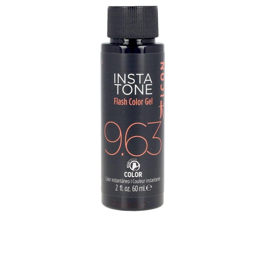 Flacone nero con tappo nero. Scritta: Insta Tone Flash Color Gel 9.63. 2 fl. oz. 60 ml.