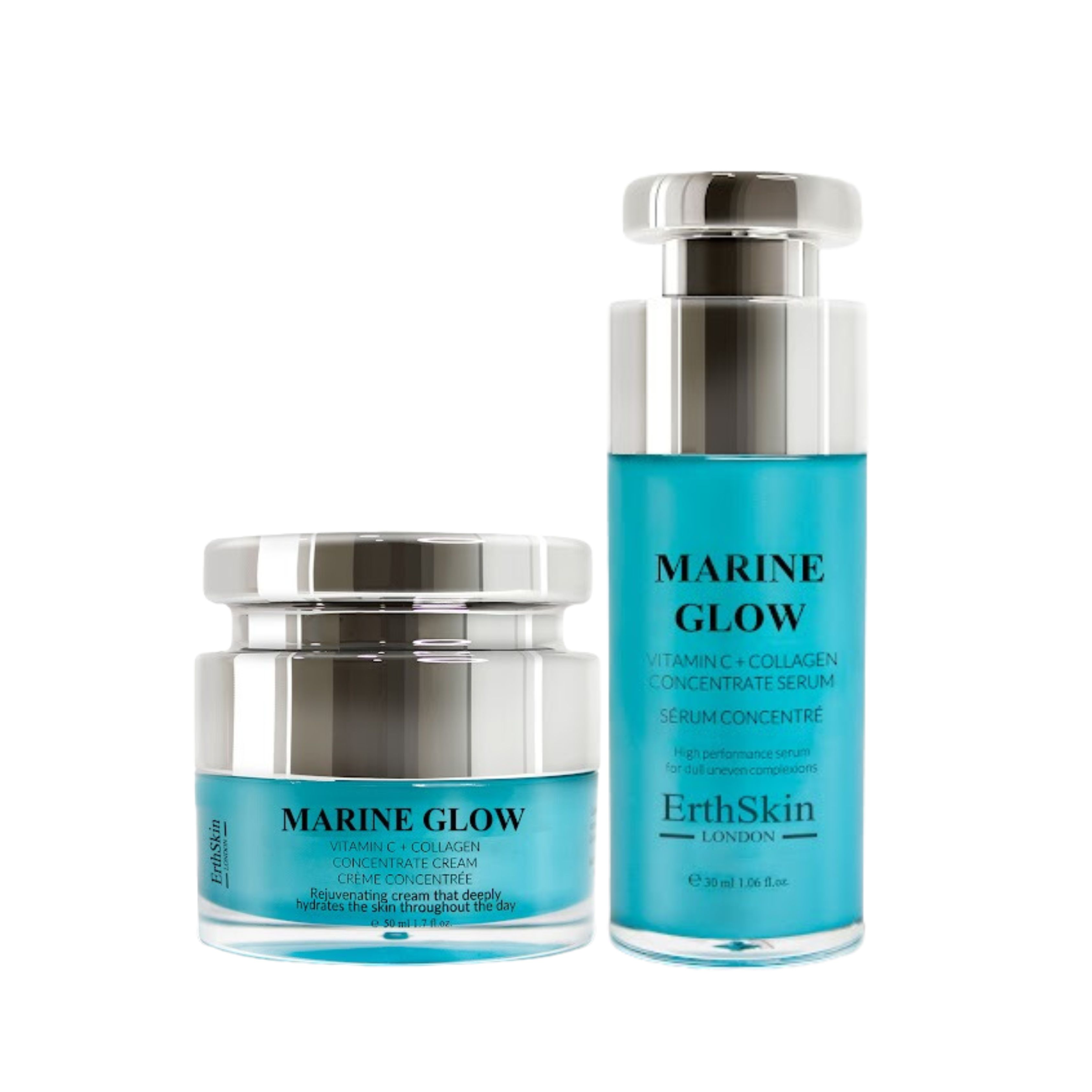 ErthSkin London Marine Glow Vitamina C + Siero concentrato di collagene + Crema concentrata marina