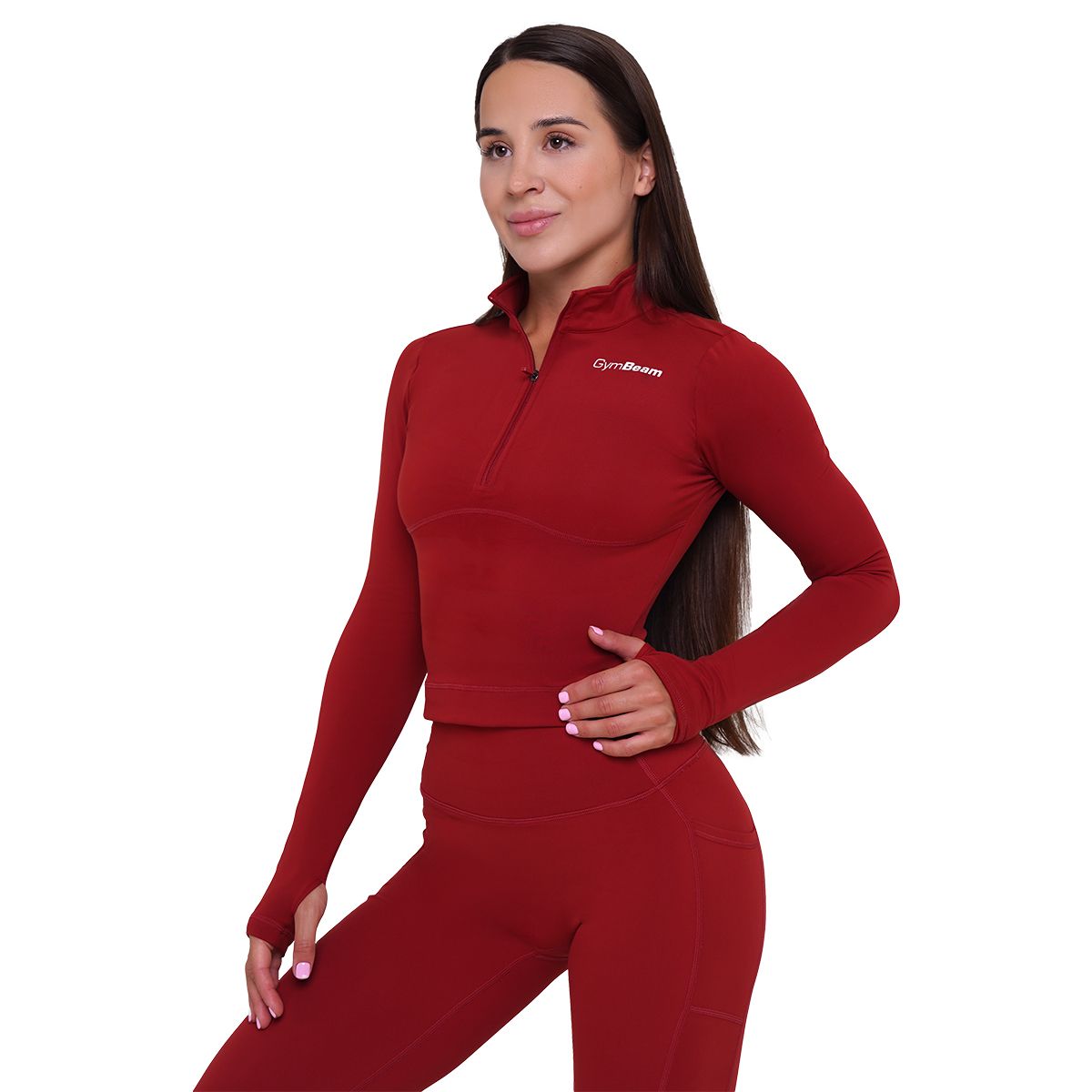 GymBeam Top donna Ignite cropped slim rosso scuro