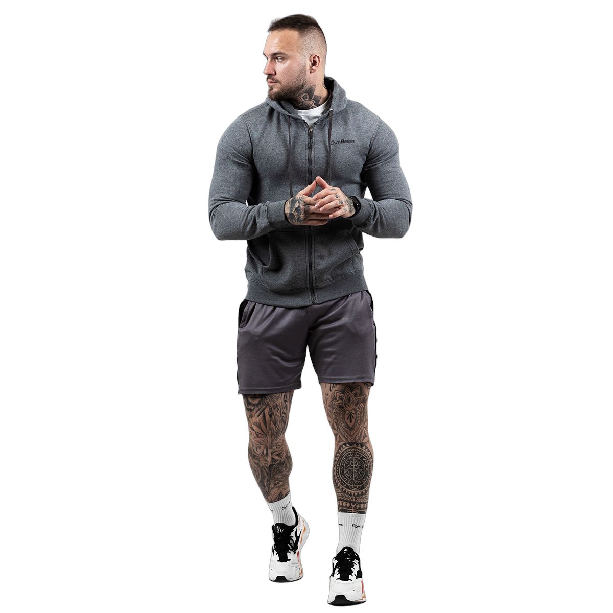 GymBeam Felpa uomo regular Zipper Hoodie grigio e nero