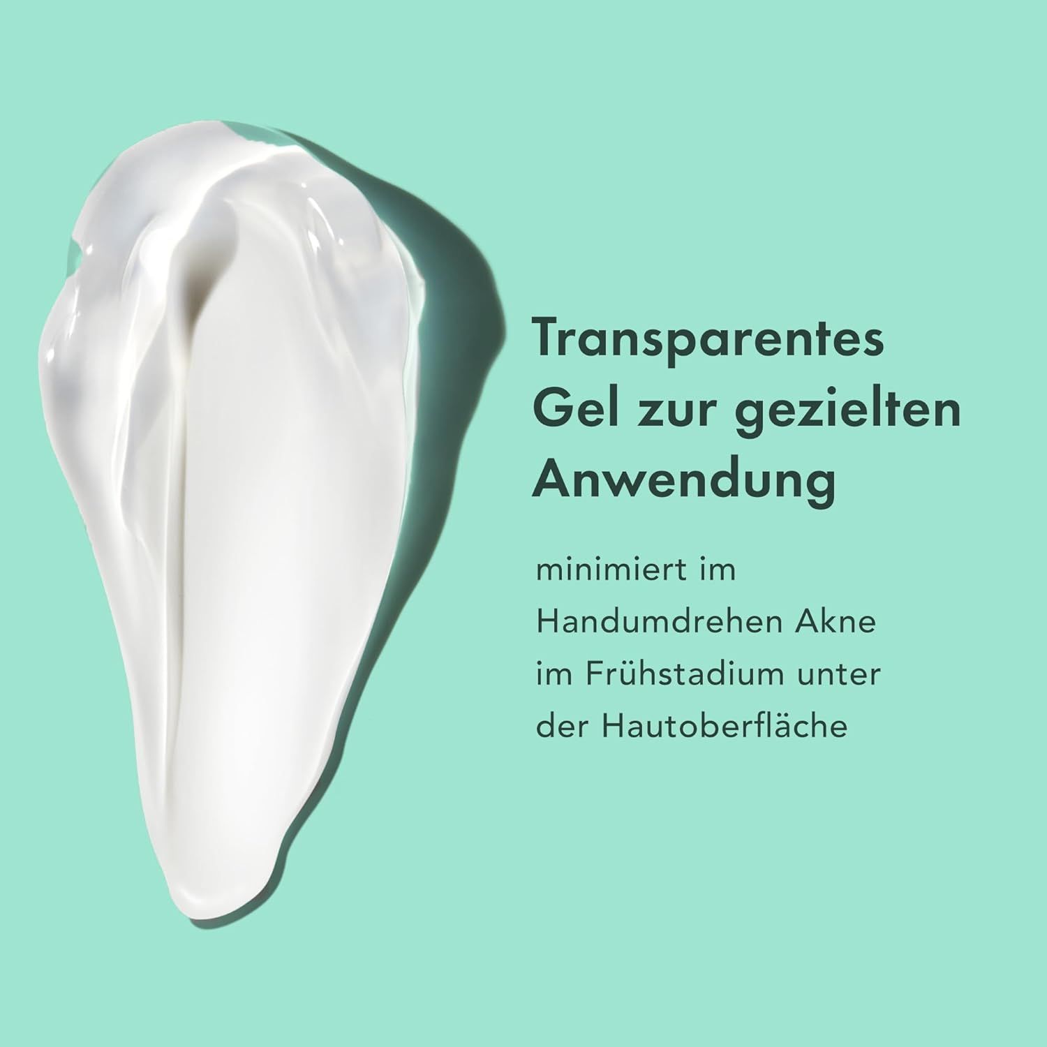 Gel bianco. Testo: Gel trasparente mirato. Riduce l'acne sottocutanea in fase iniziale.
