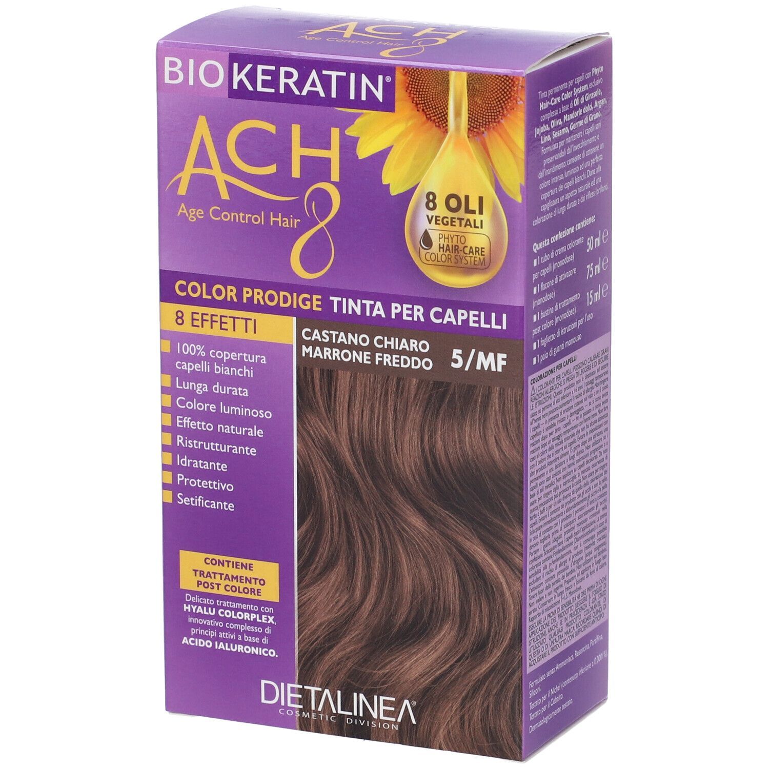 Biokeratin Ach8 Tintura per Capelli 5/MF Castano Chiaro Marrone Freddo