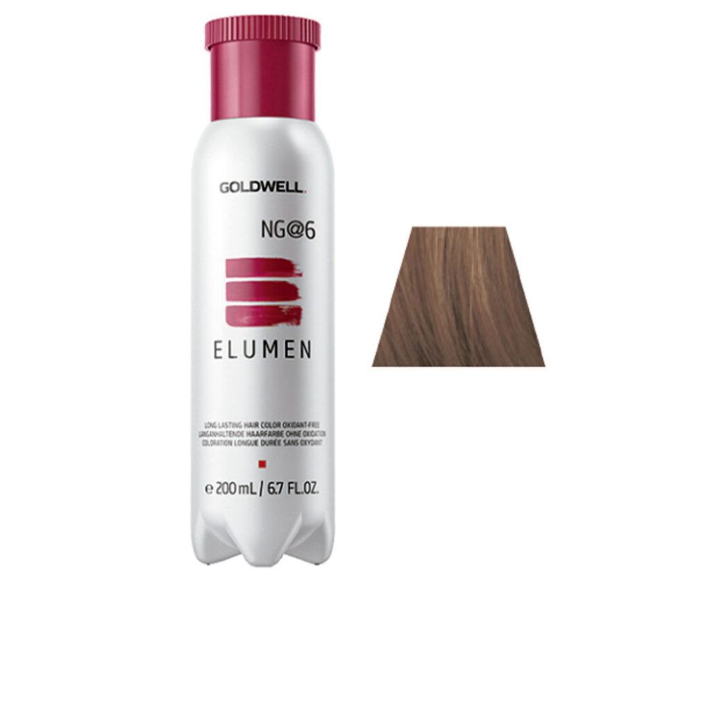 Flacone di tinta per capelli ELUMEN NG@6, senza ossidazione, con campione colore. Logo Goldwell. 200 ml.
