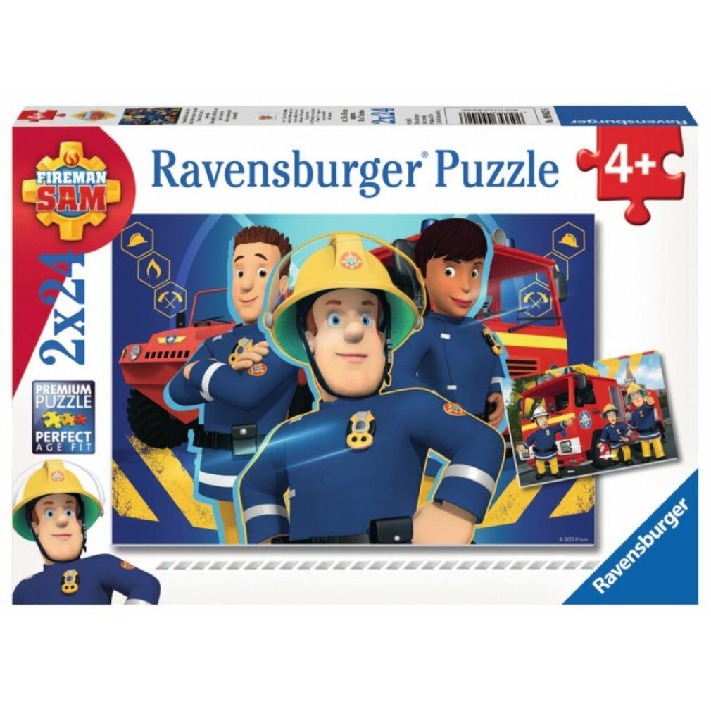 Puzzle Pz. Sam, 2x24 pezzi. Confezione con illustrazioni di vigili del fuoco. Puzzle Ravensburger, età consigliata 4+. Vigile del fuoco Sam.