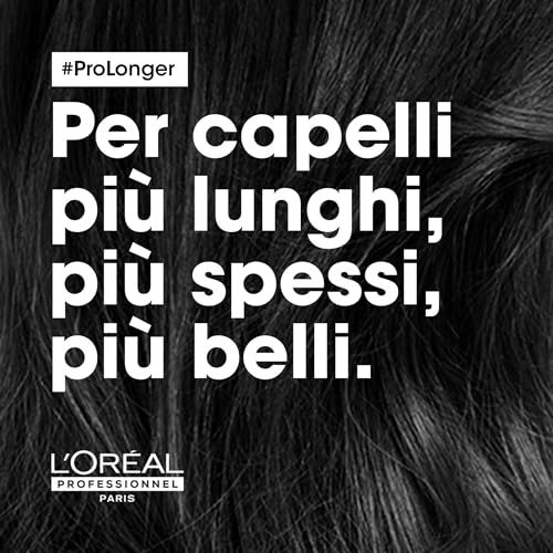 Sfondo nero con testo: Per capelli più lunghi, più spessi, più belli. Logo: L'Oréal Professionnel Paris.