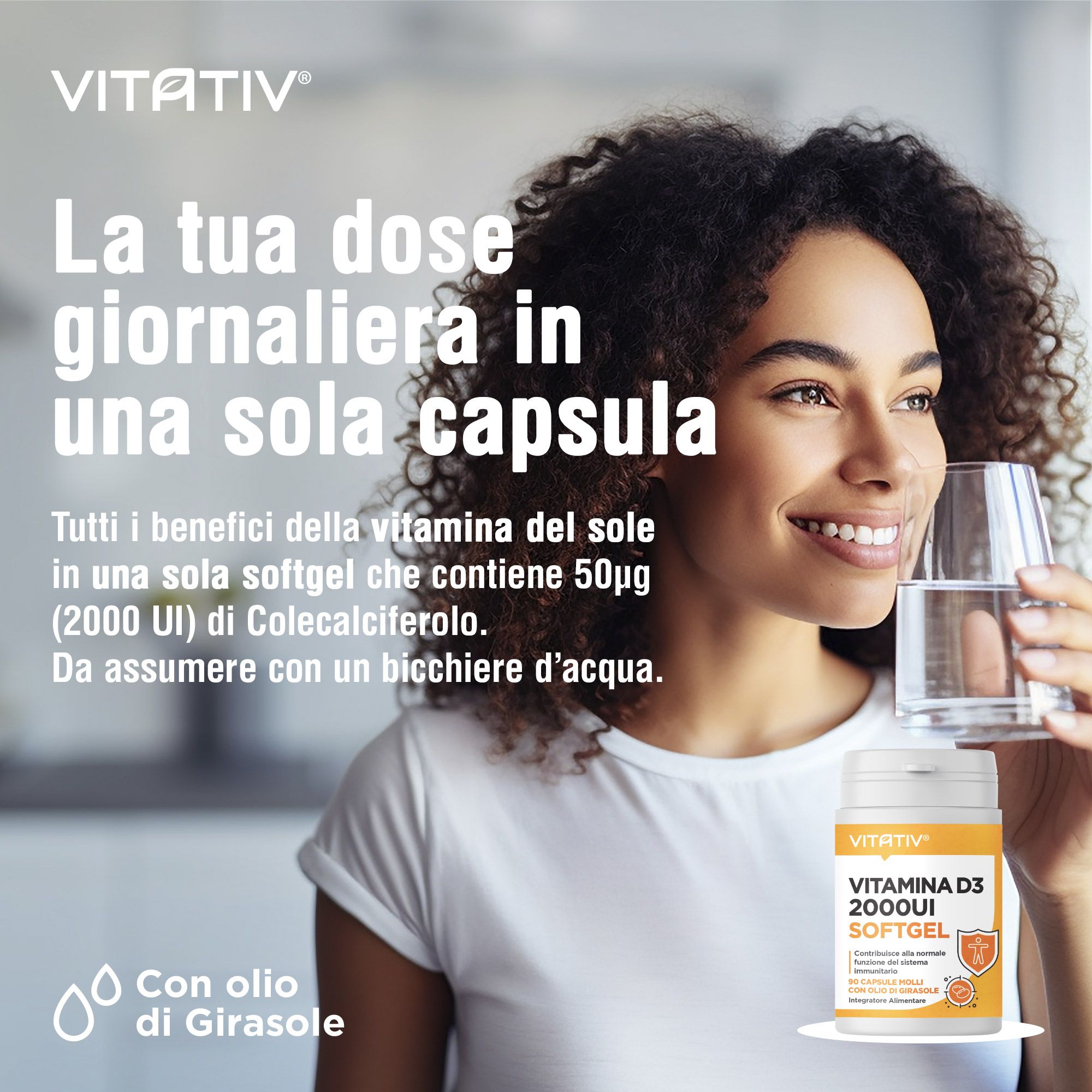 VITATIV® Vitamina D3 2000 UI Mini Softgel - Capsule Molli con Olio di Girasole