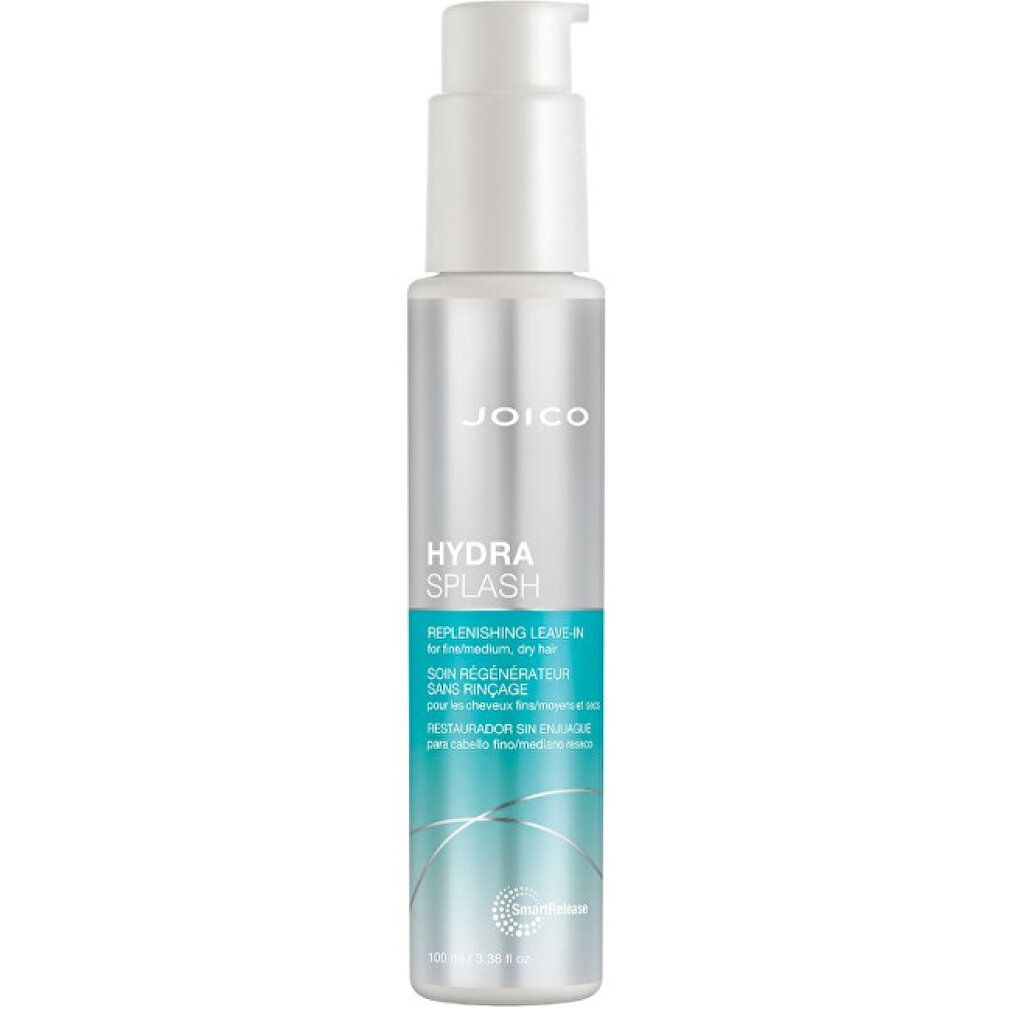 Flacone argentato con dispenser bianco. Etichetta: JOICO HYDRA SPLASH.