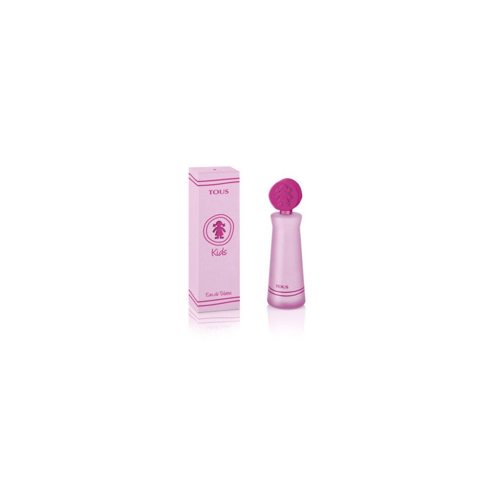Flacone rosa con tappo rotondo, sagoma di ragazza. Scatola rosa con logo e testo.