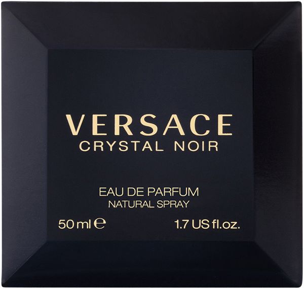 Scatola nera. Scritta: VERSACE CRYSTAL NOIR, Eau de Parfum, 50 ml.