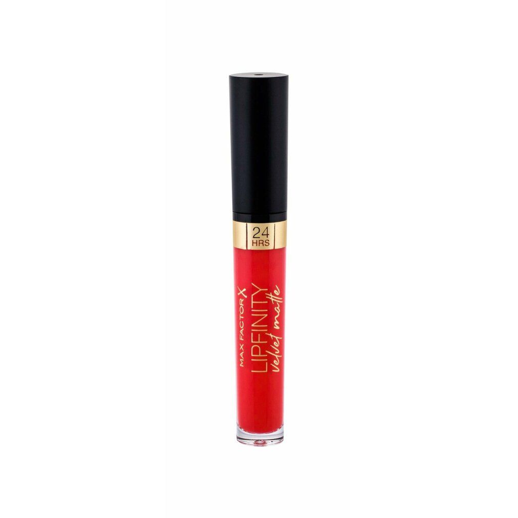 Rossetto Lipfinity Velvet Matte rosso. Tappo nero, scritta dorata. Scritta: 24 HRS.