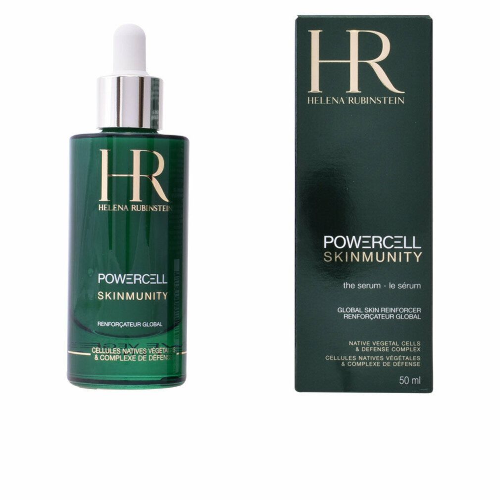 Flacone di siero verde con pipetta bianca e confezione. Scritta: HR Helena Rubinstein, Powercell Skinmunity.
