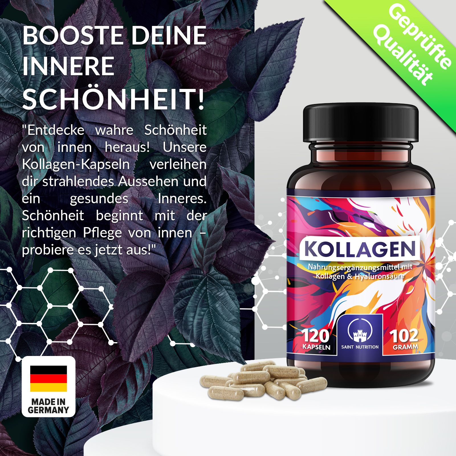 Saint Nutrition® Capsule di collagene e ialurone con vitamina C
