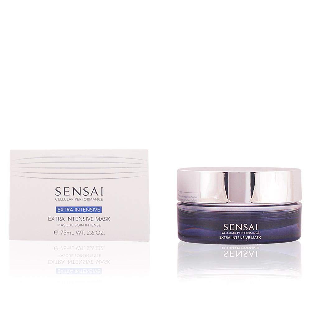 Confezione e vaso di crema. Scritta: SENSAI EXTRA INTENSIVE MASK. Confezione bianca, testo blu.