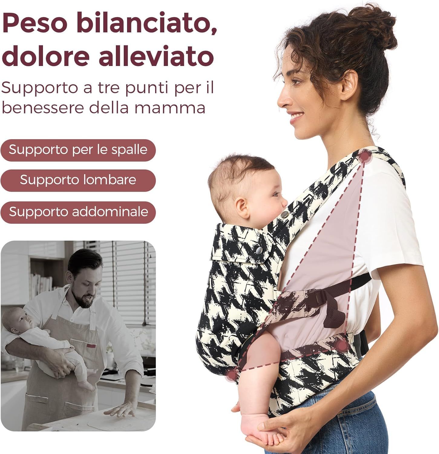 Momcozy Marsupio per Bambini Leggero e Traspirante con Motivo a Quadri Bianco e Nero