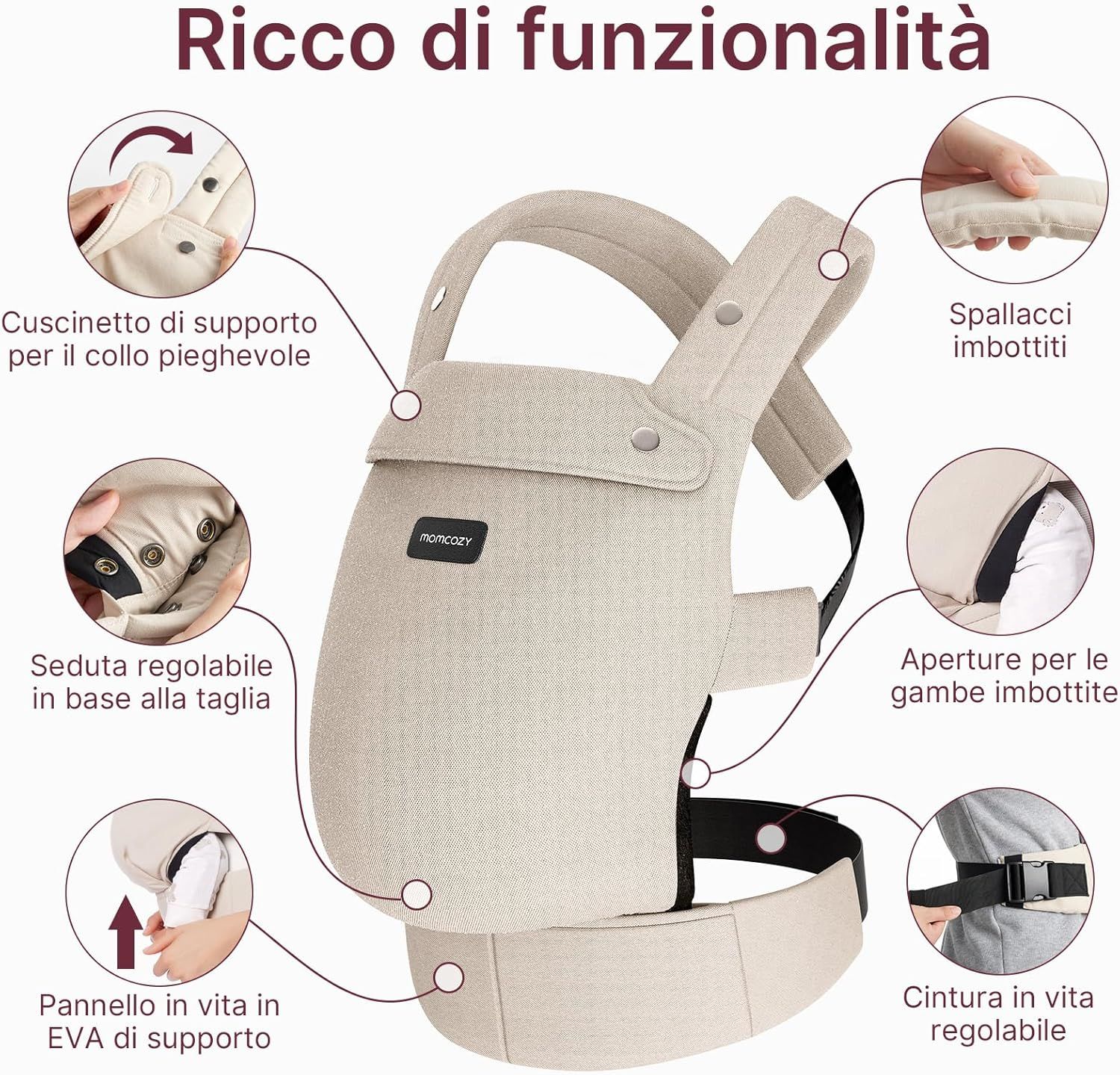 Momcozy Marsupio per Bambini Leggero e Traspirante Khaki