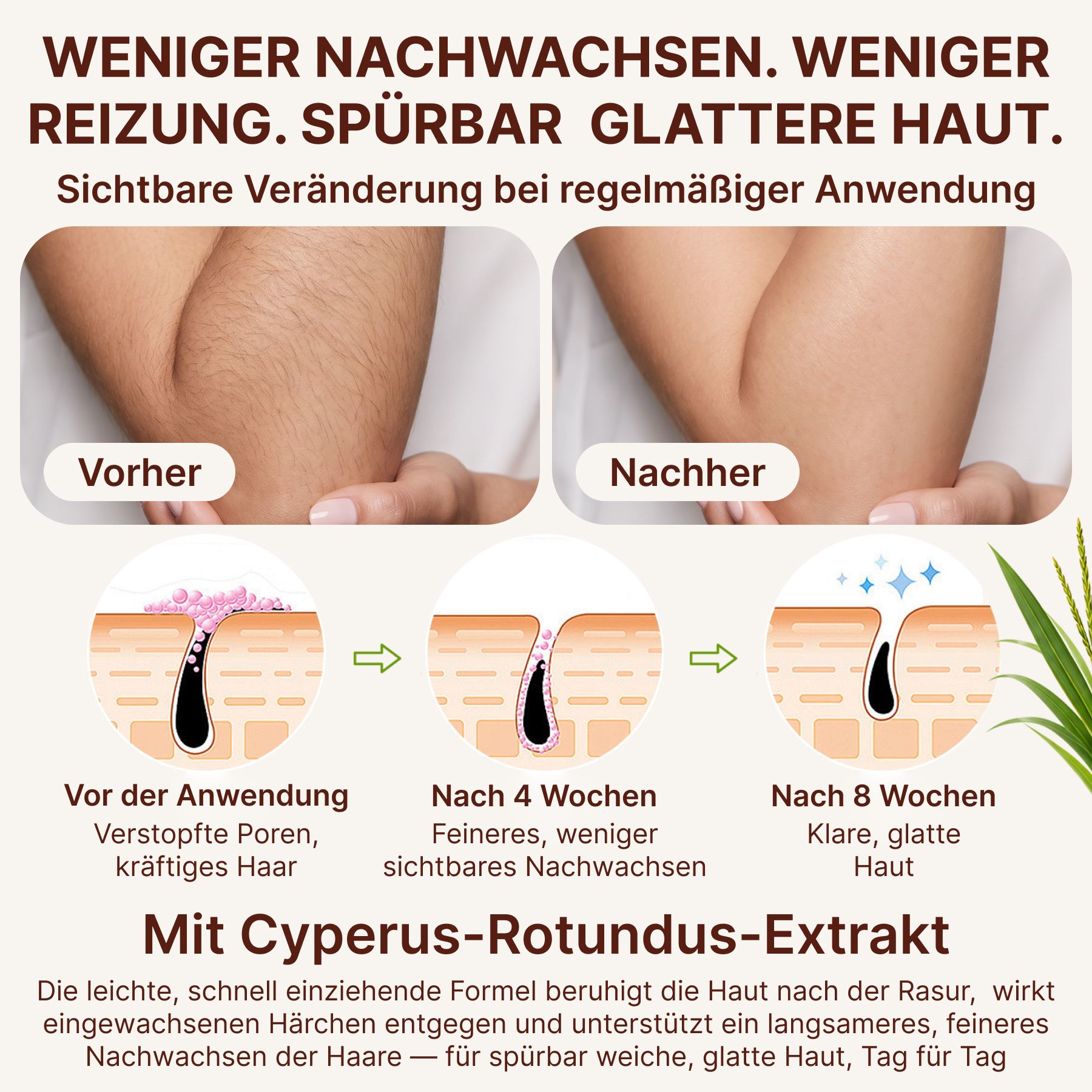 P-beauty Olio di Cyperus Rotundus Depilazione e inibitore della crescita dei peli Nagarmotha