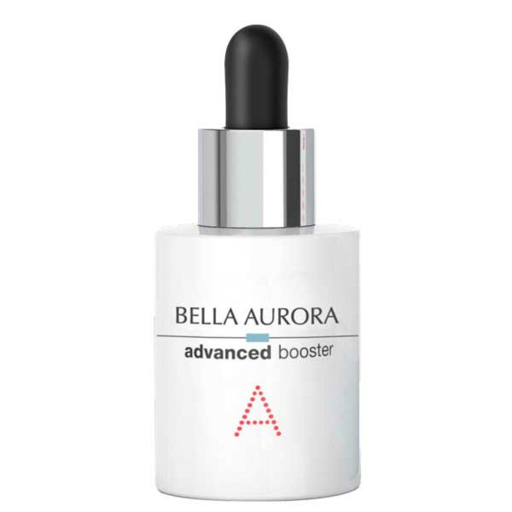 Flacone siero bianco con pipetta nera. Scritta: Bella Aurora, advanced booster, A.
