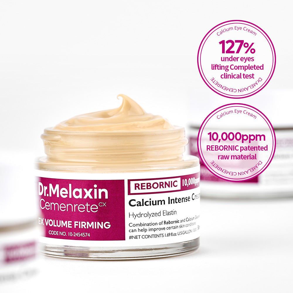 Dr. Melaxin Cemenrete Calcium Intense Cream, una crema in un barattolo di vetro, con etichetta.