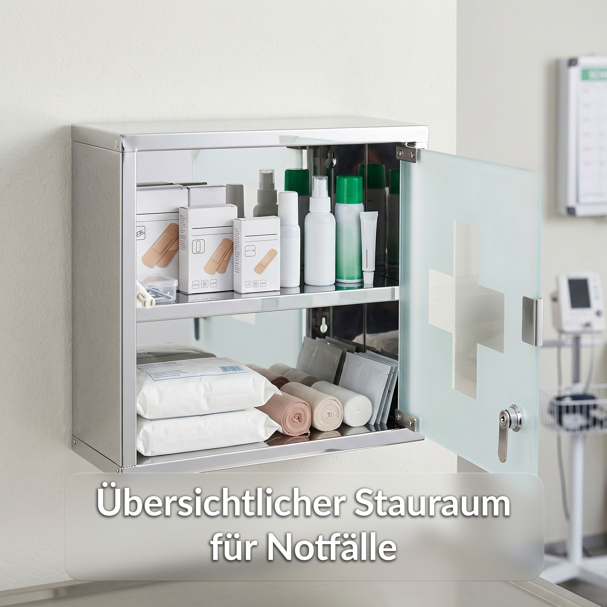 KARAT Armadietto medicinali Allen con anta in vetro argento 30 x 30 cm 2 scomparti
