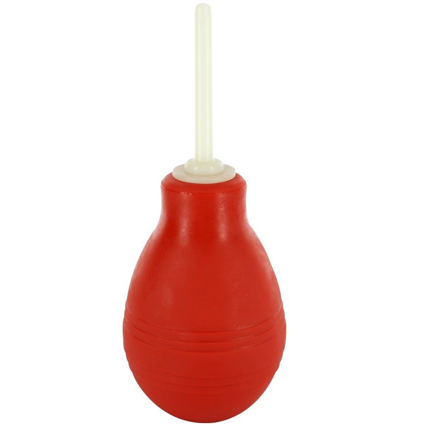 Doccia anale rossa con applicatore bianco, isolata.