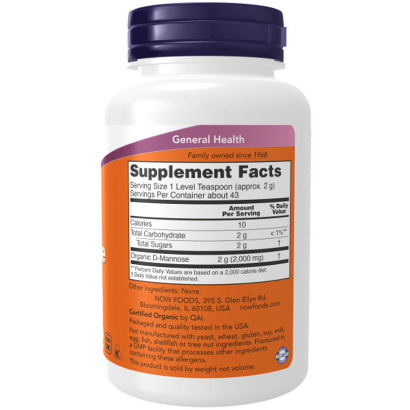 Retro del barattolo bianco. Scritta: Supplement Facts. Contiene informazioni nutrizionali e ingredienti. Certificato biologico.