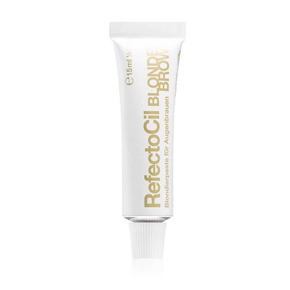 Tubo RefectoCil Blondierpaste per sopracciglia. Tubo bianco con testo dorato. Volume: 15ml.
