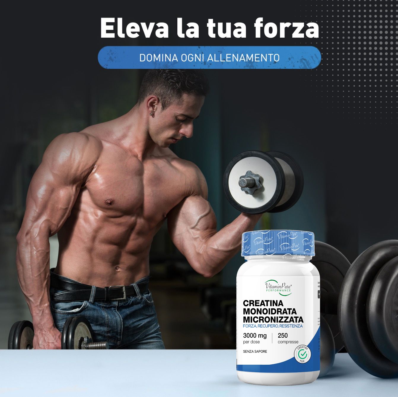 VitaminPure® Creatina Monoidrata Micronizzata Pura Per Forza, Recupero e Resistenza