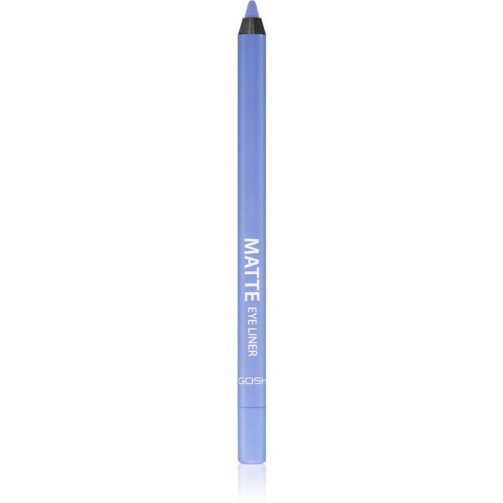 Matita eyeliner blu con cappuccio trasparente. Scritta "MATTE EYE LINER" e "GOSH".