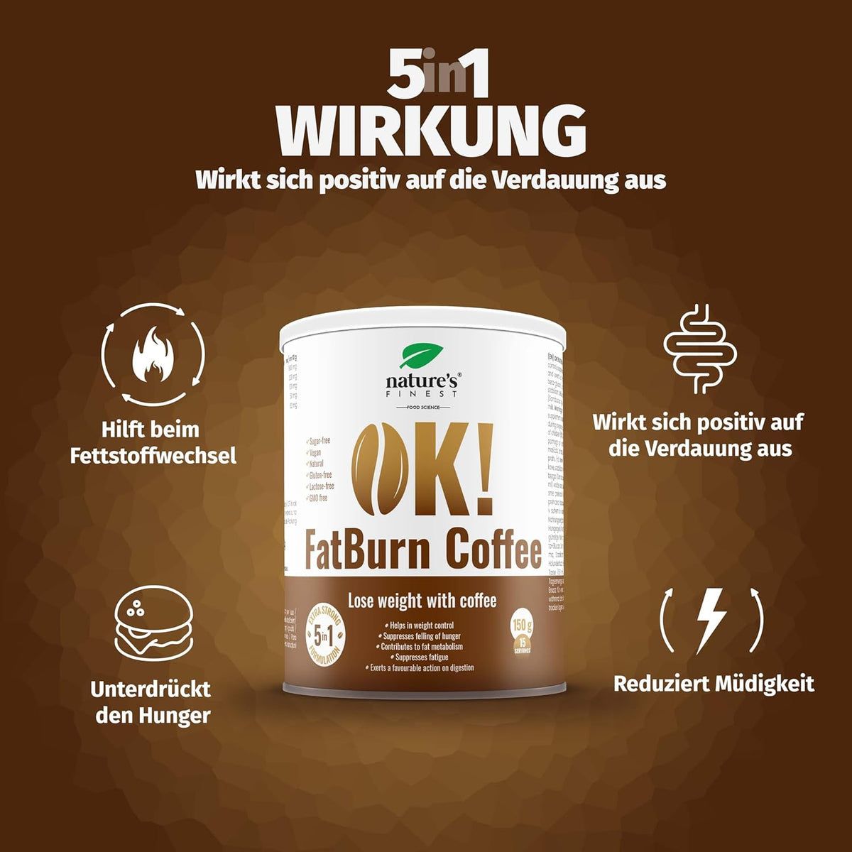 Nature's Finest OK!FatBurn Coffee Bevanda al gusto caffè 5 in 1 ad azione energizzante e dimagrante!