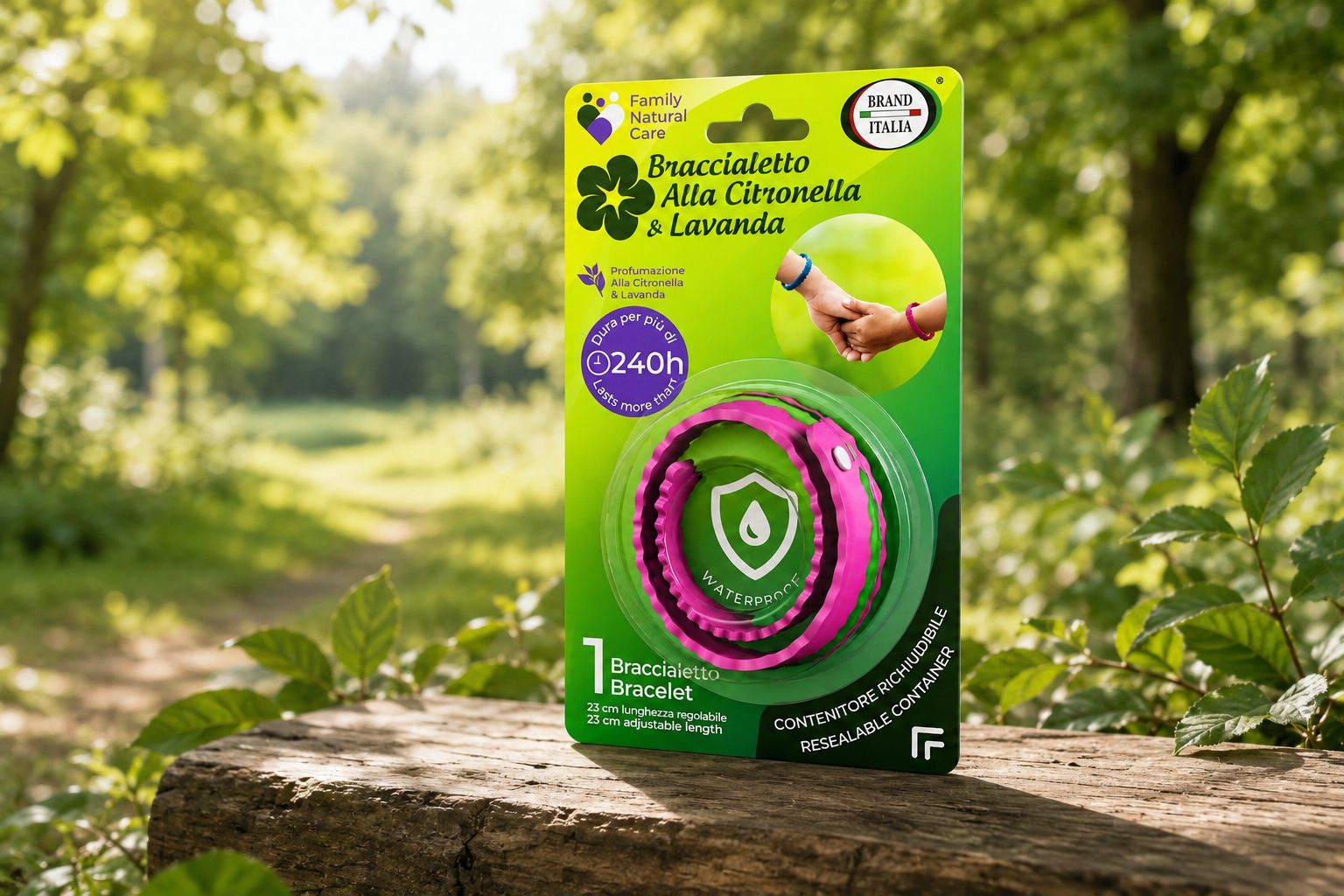 Confezione per braccialetto alla citronella e lavanda, protezione 240h, impermeabile.