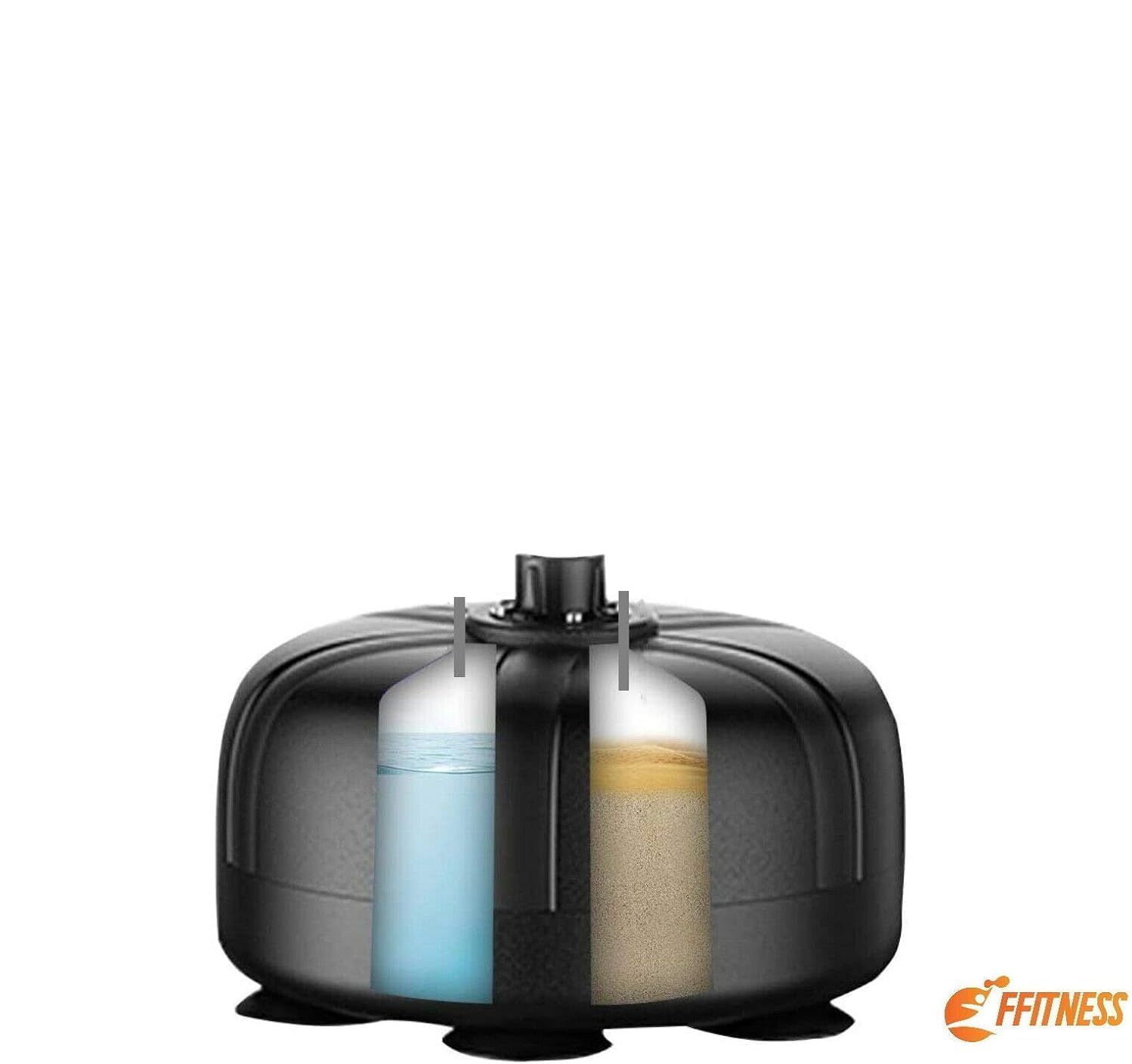 Base nera con aperture. All'interno sono visibili tre contenitori con contenuto colorato. Logo FFitness.
